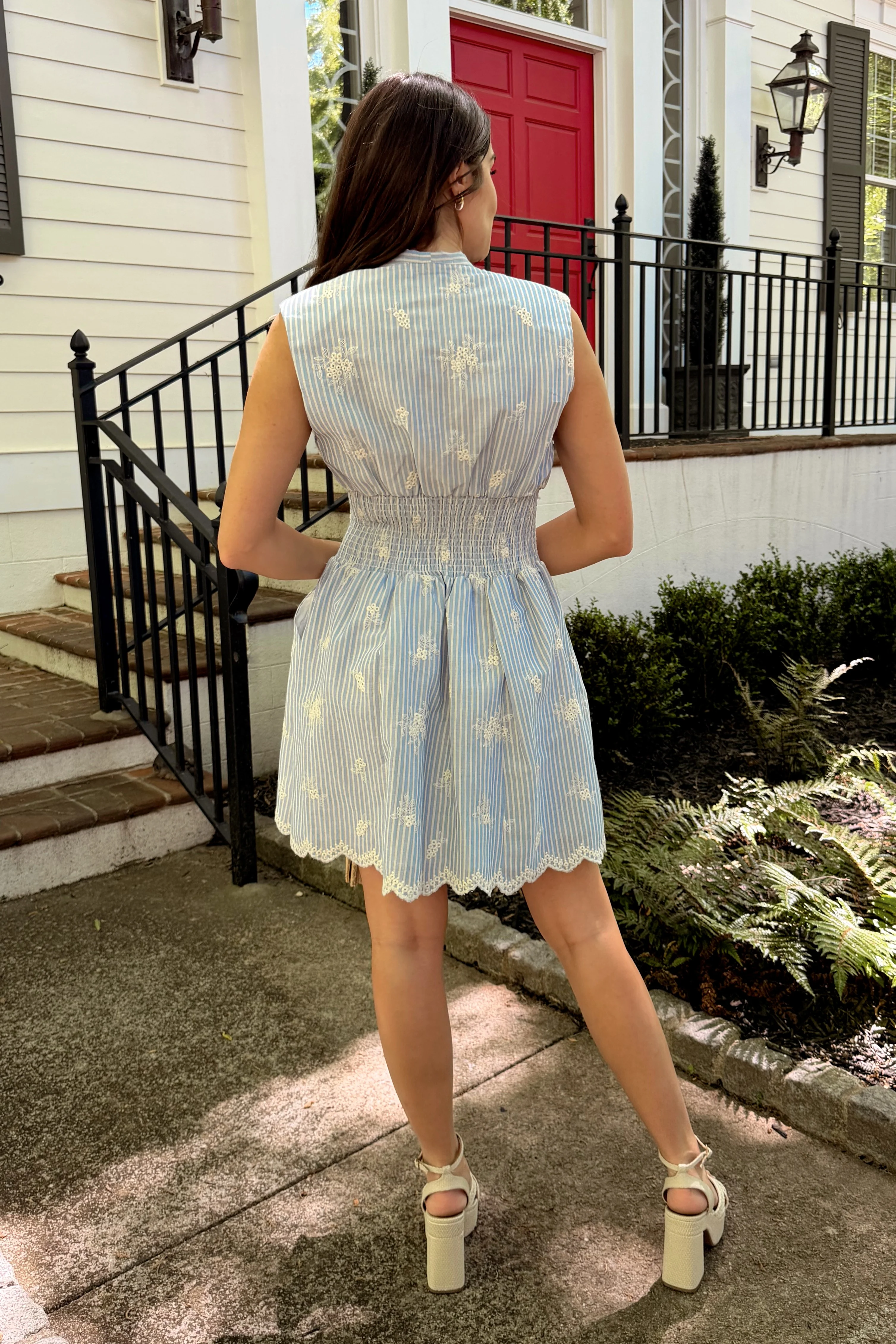 Tori Light Blue Striped Eyelet Mini Dress - Image 7