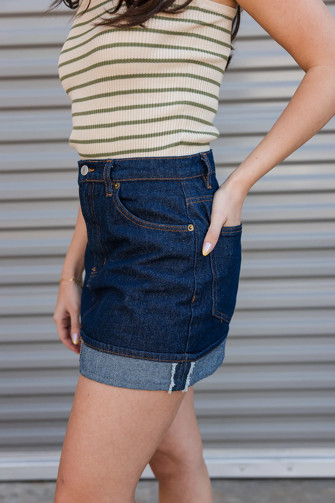 Tricia Dark Wash Denim Mini Skirt - Image 3