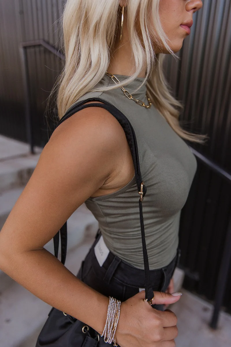 True Story Mock Neck Tank in Olive - Image 5