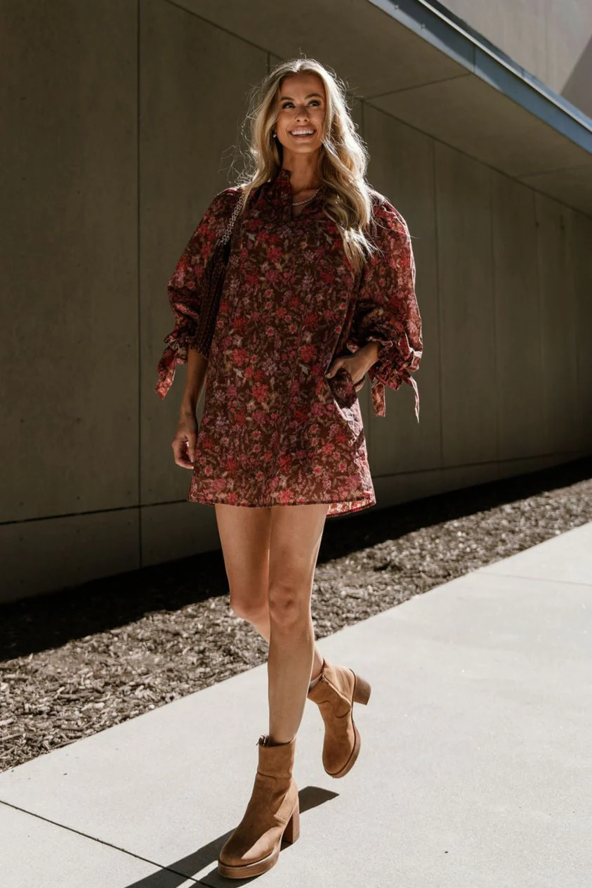 Tyra Brown Multi Floral Tie Dress - Image 5