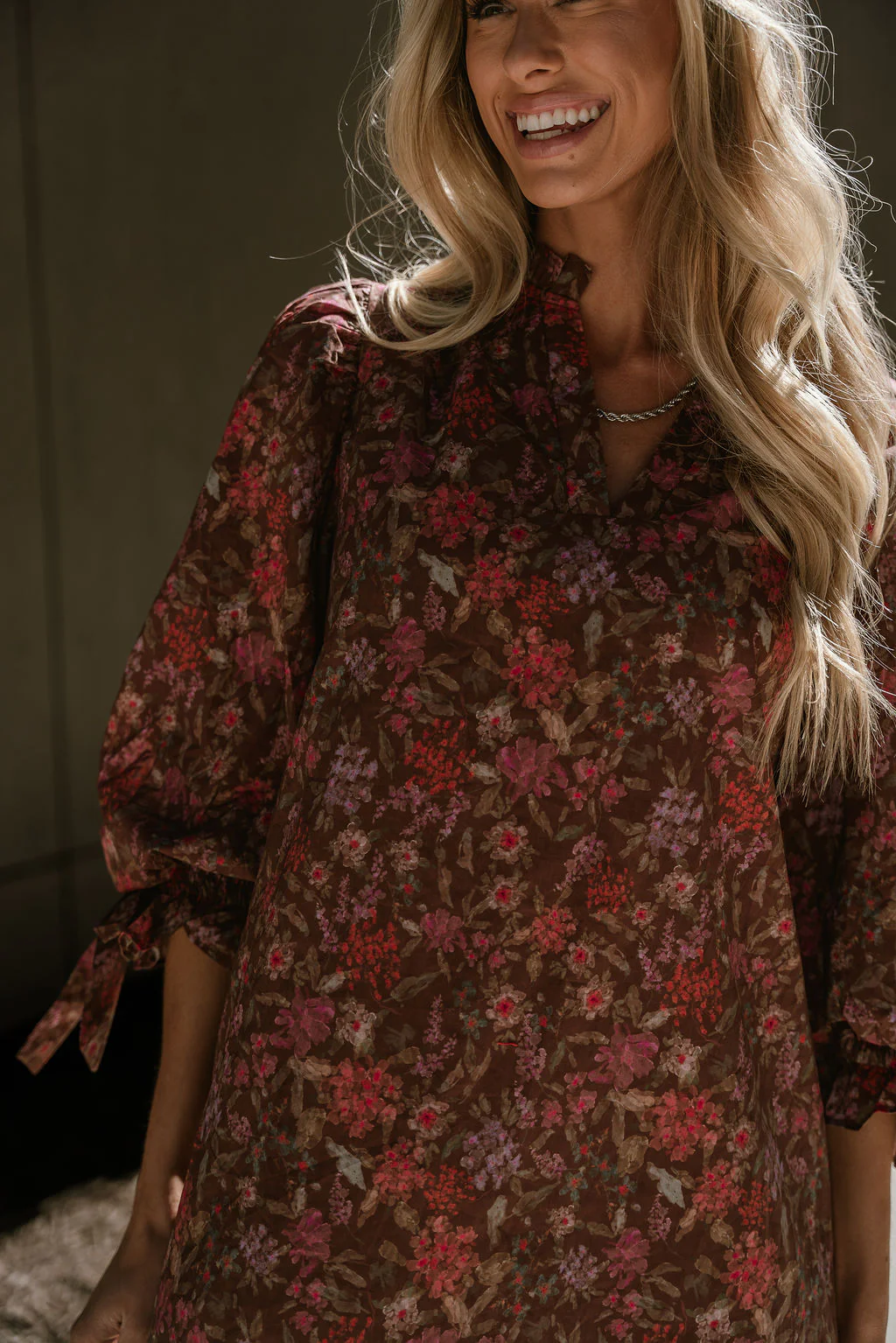 Tyra Brown Multi Floral Tie Dress - Image 7