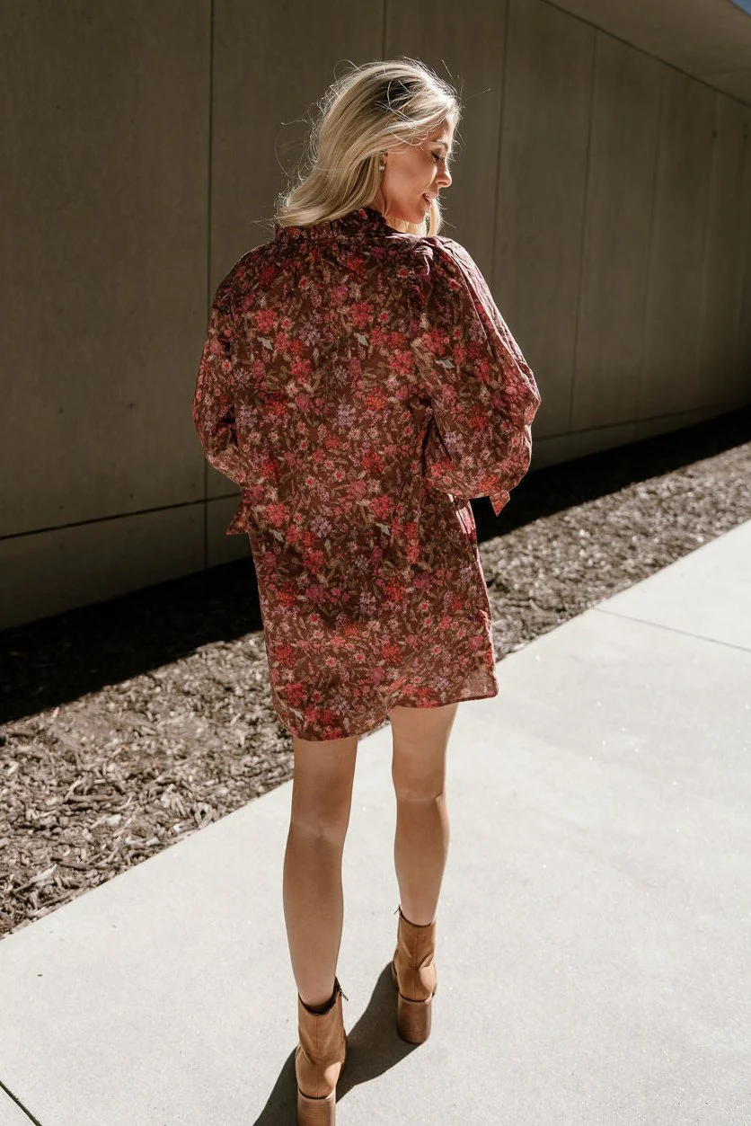 Tyra Brown Multi Floral Tie Dress - Image 9