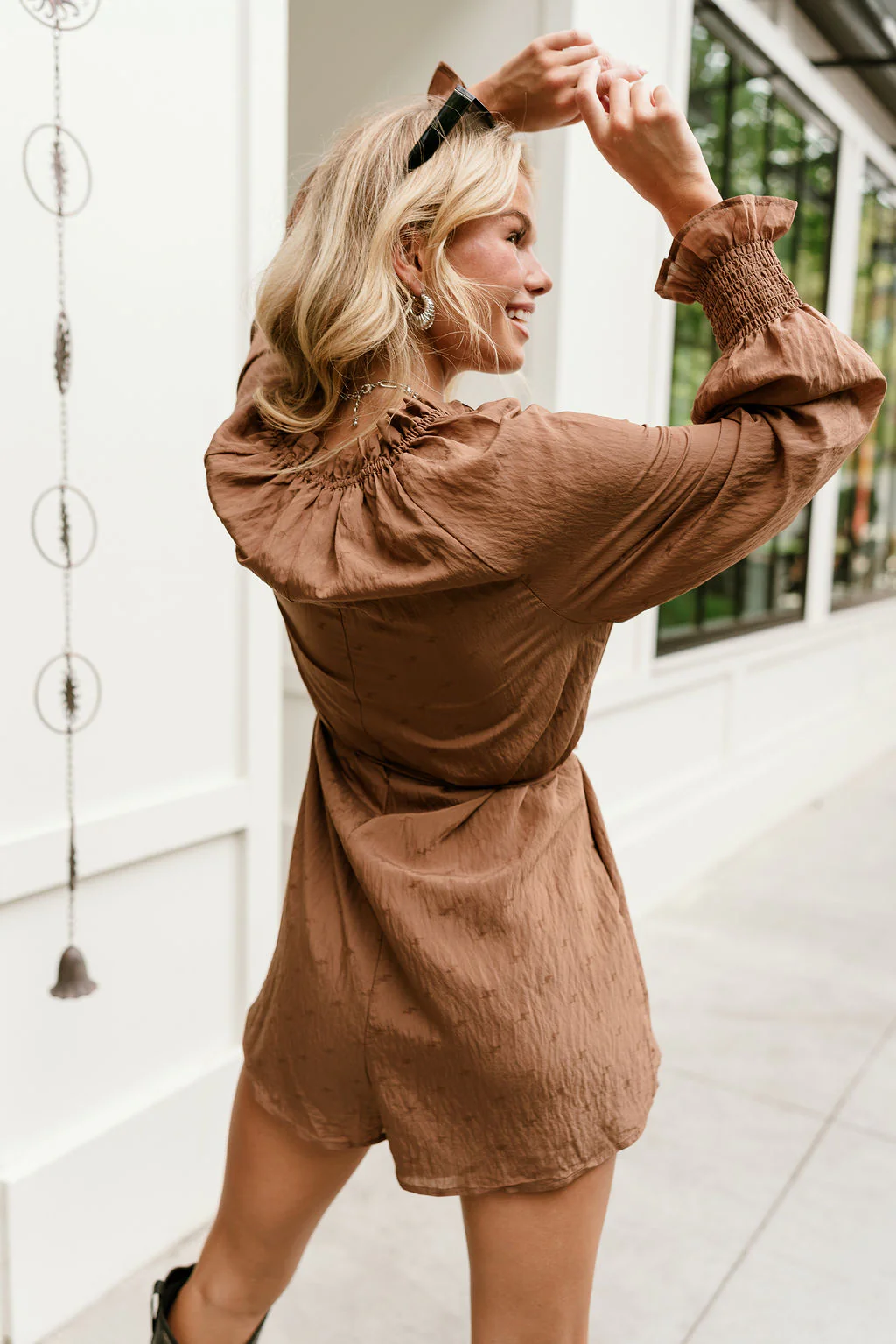 Kennedi Brown Long Sleeve Romper - Image 4