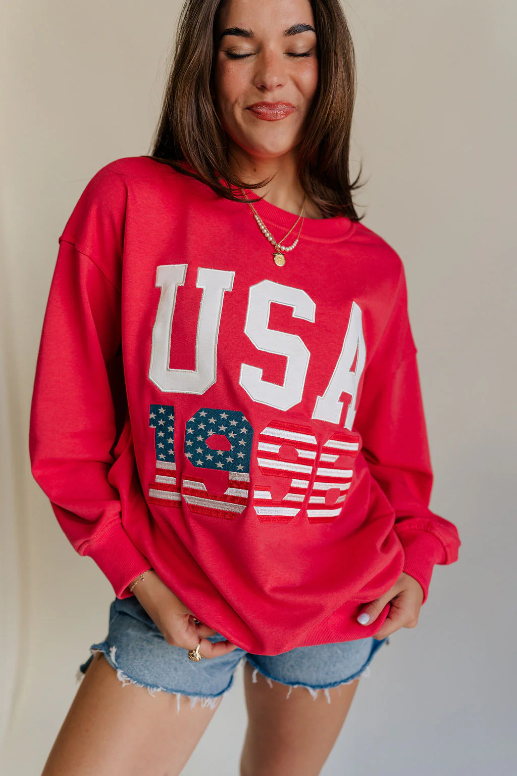 USA 1996 Red Long Sleeve Sweatshirt - Image 3
