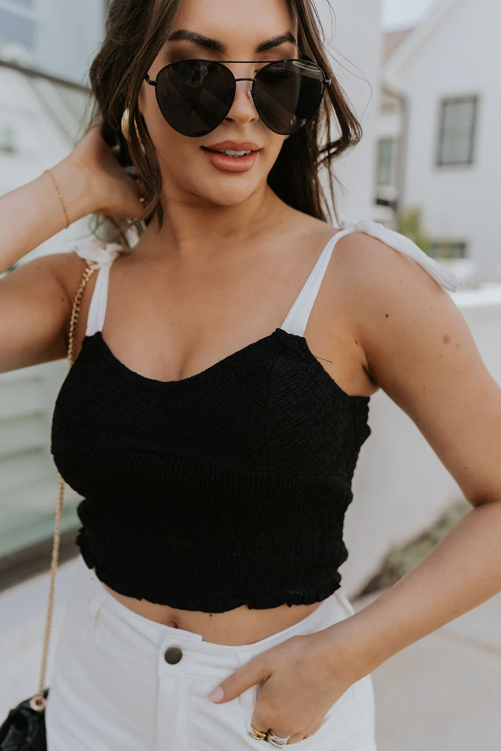 Reese Black & White Cropped Tank Top