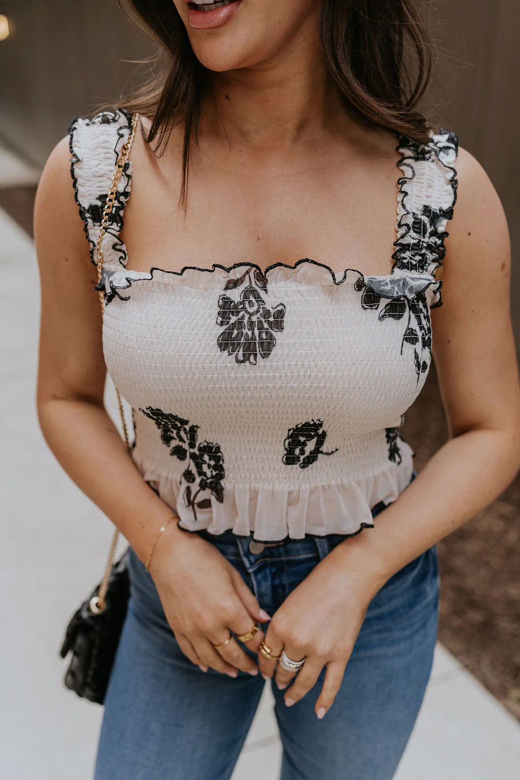 Elaina Black & Cream Floral Tank - Image 2