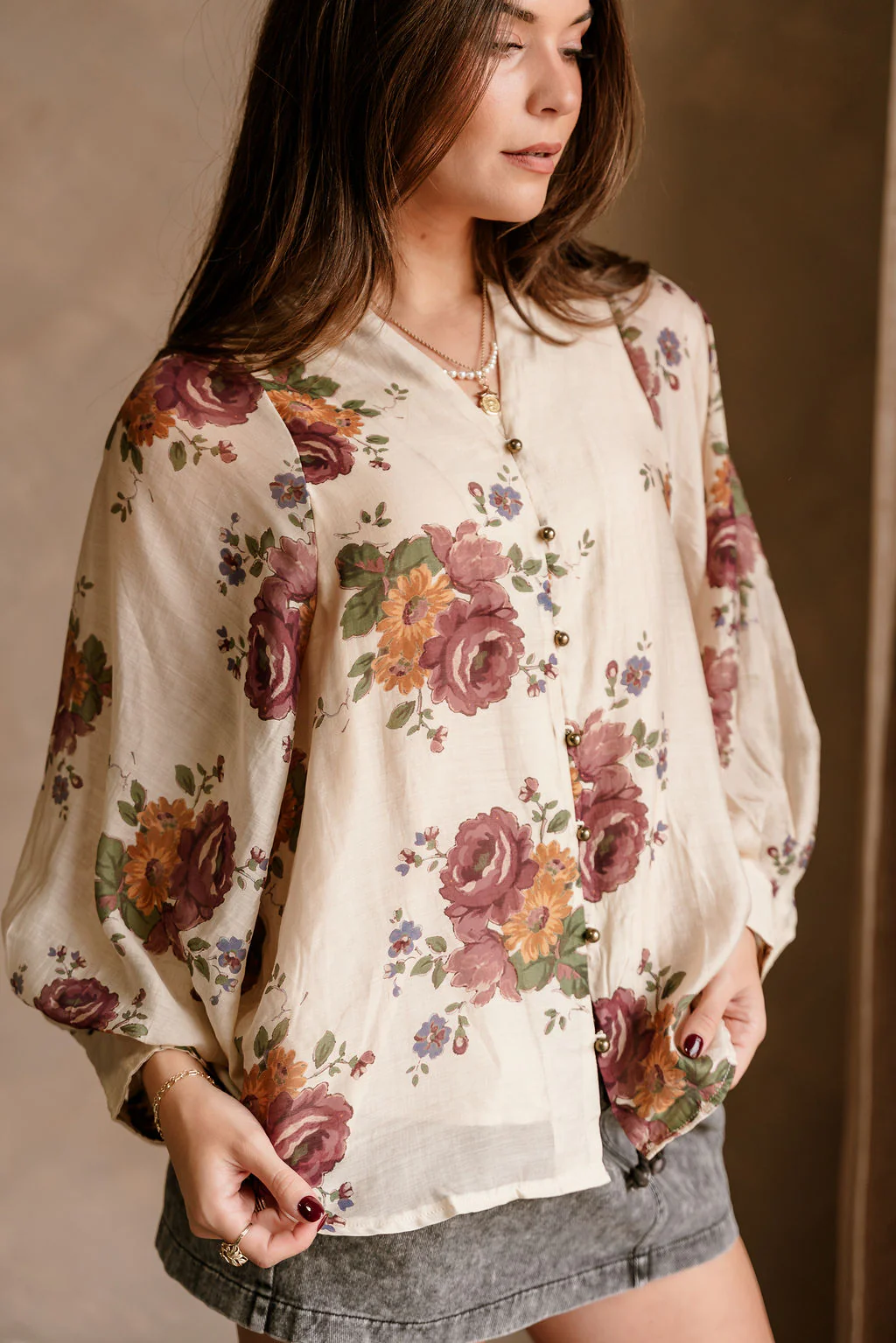 Valencia Cream Multi Floral Long Sleeve Top - Image 6