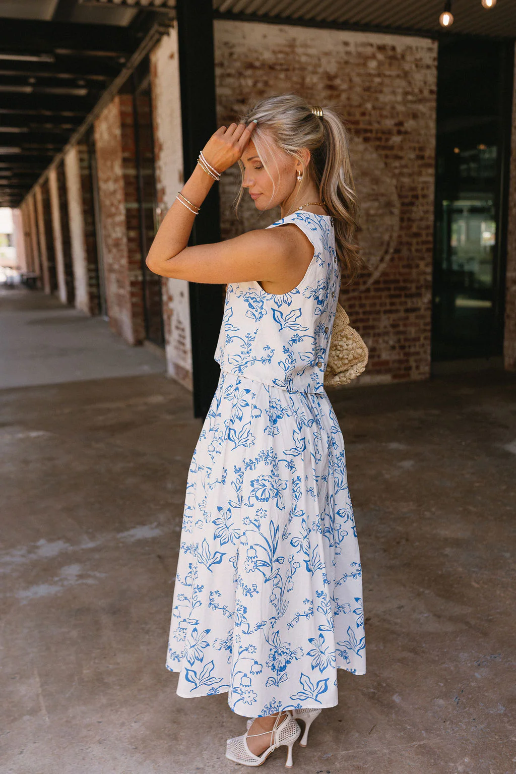 Valeria Cream & Blue Floral Midi Skirt - Image 5