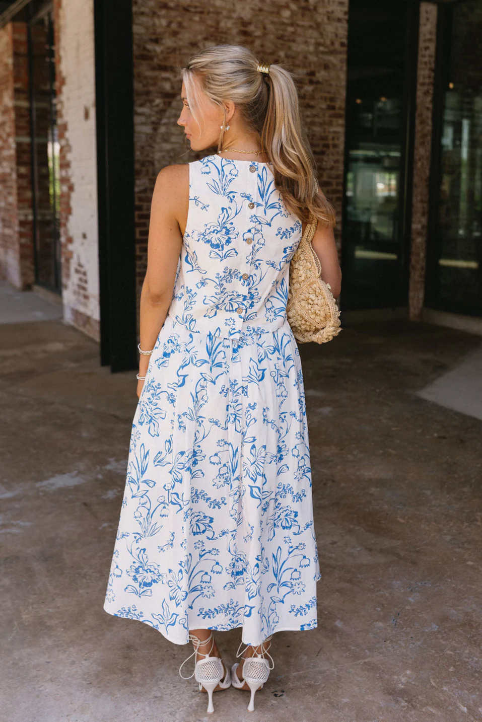 Valeria Cream & Blue Floral Midi Skirt - Image 6