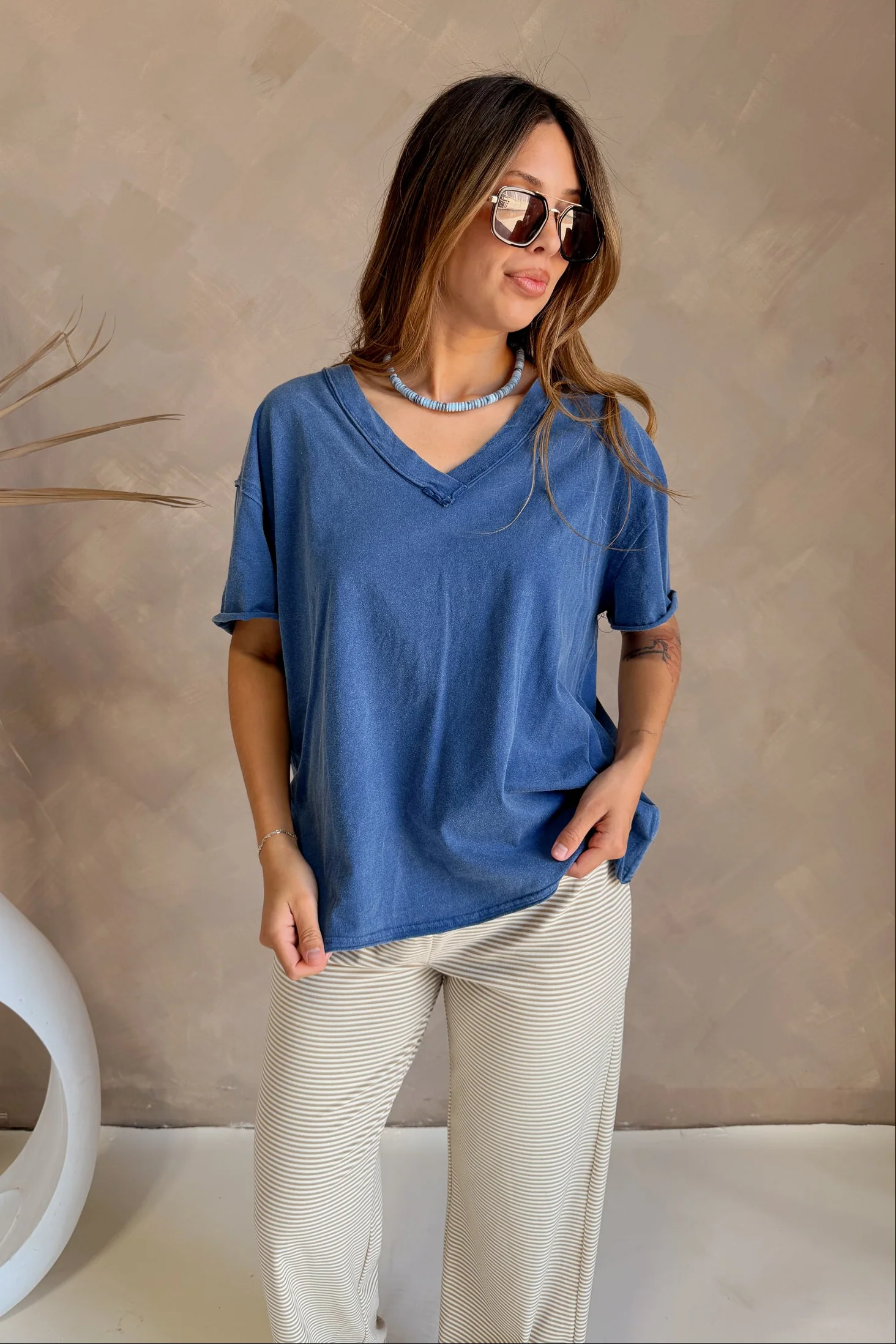Valerie Washed Navy Blue Cotton Top - Image 2