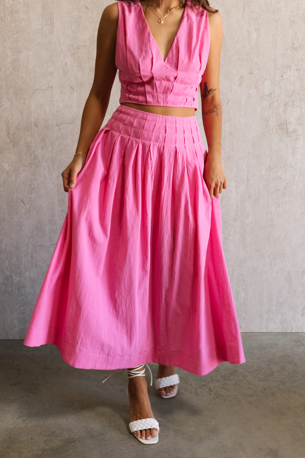 Valery Pink Tiered Midi Skirt - Image 4