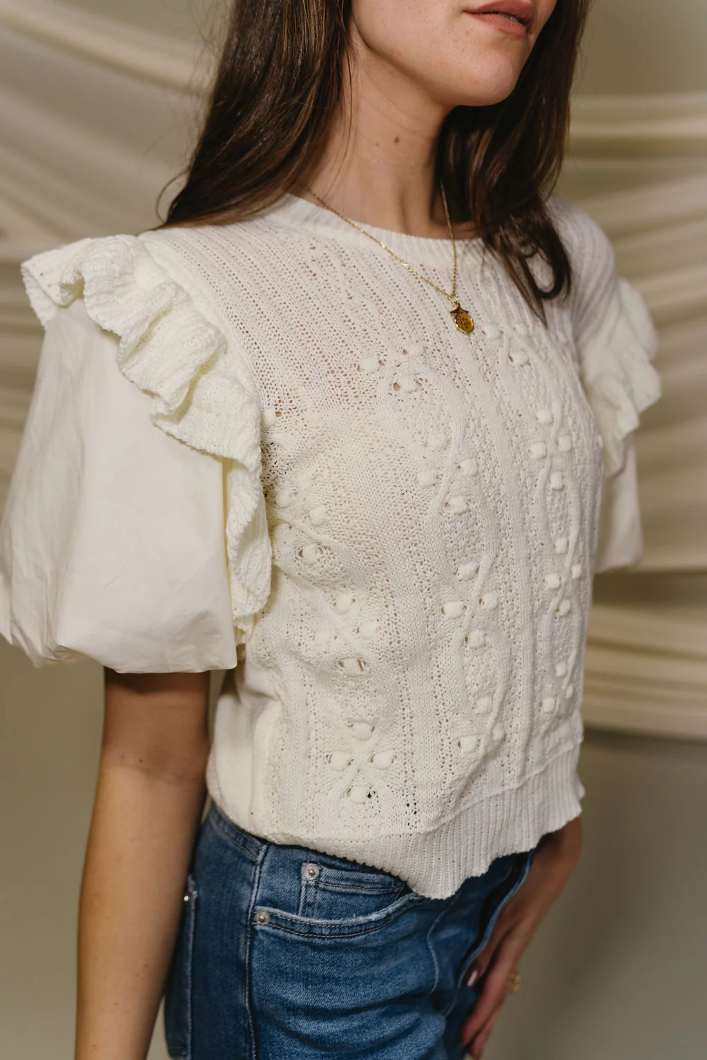 Vaness Cream Short Puff Sleeve Top - Image 3