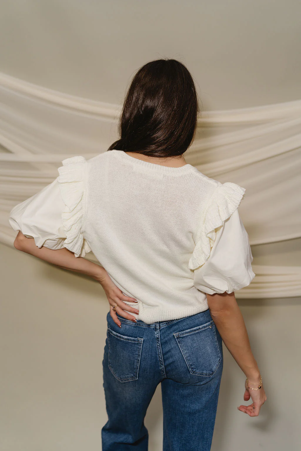 Vaness Cream Short Puff Sleeve Top - Image 4