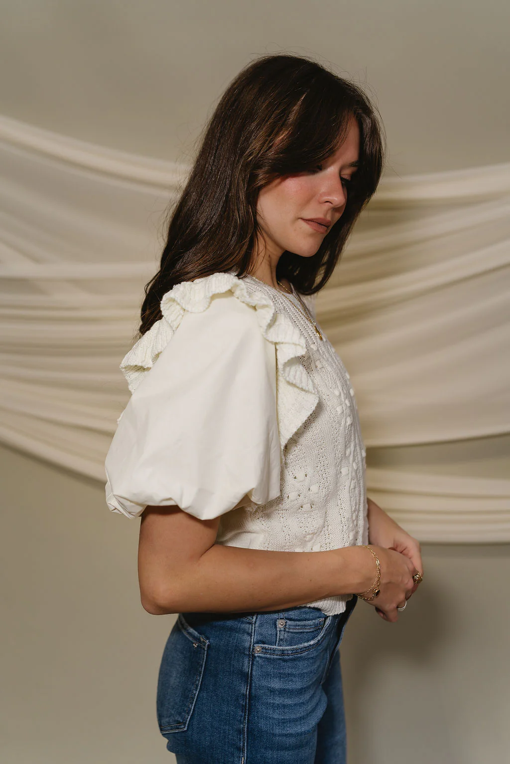 Vaness Cream Short Puff Sleeve Top - Image 8
