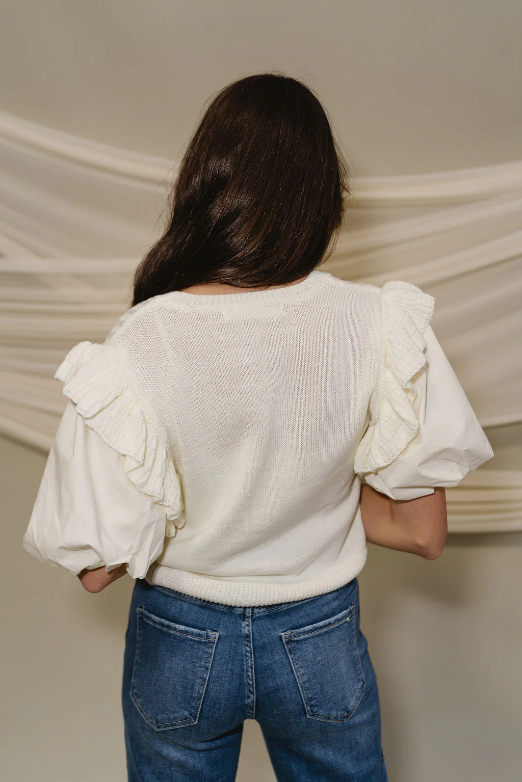 Vaness Cream Short Puff Sleeve Top - Image 9