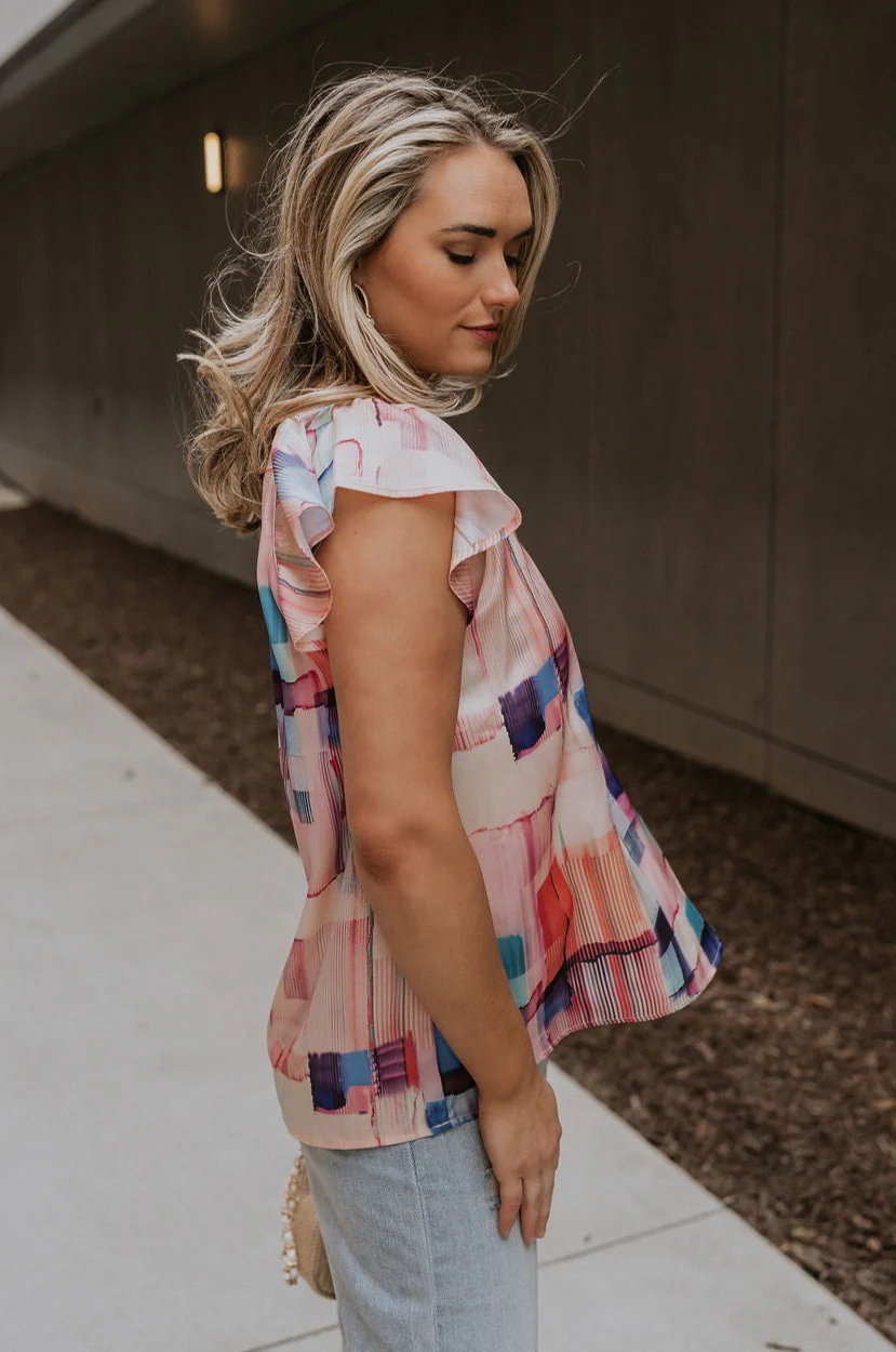 Vanessa Watercolor Multi Short Sleeve Top - Image 3