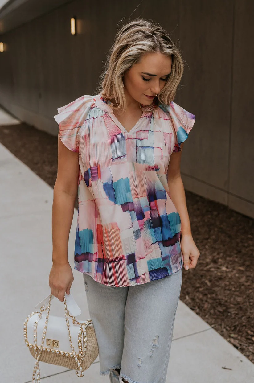 Vanessa Watercolor Multi Short Sleeve Top - Image 4