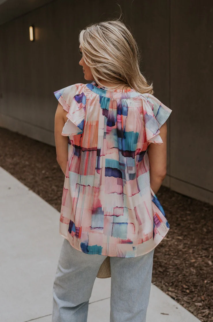 Vanessa Watercolor Multi Short Sleeve Top - Image 7