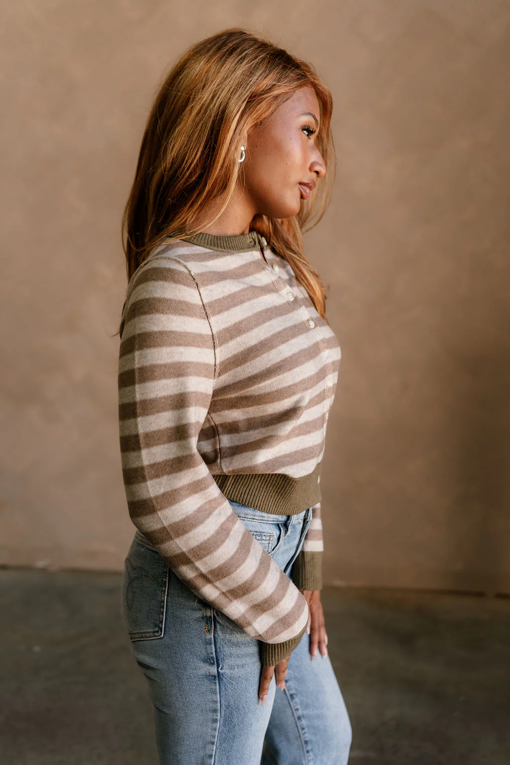 Vera Brown & Beige Stripe Knit Cardigan - Image 2