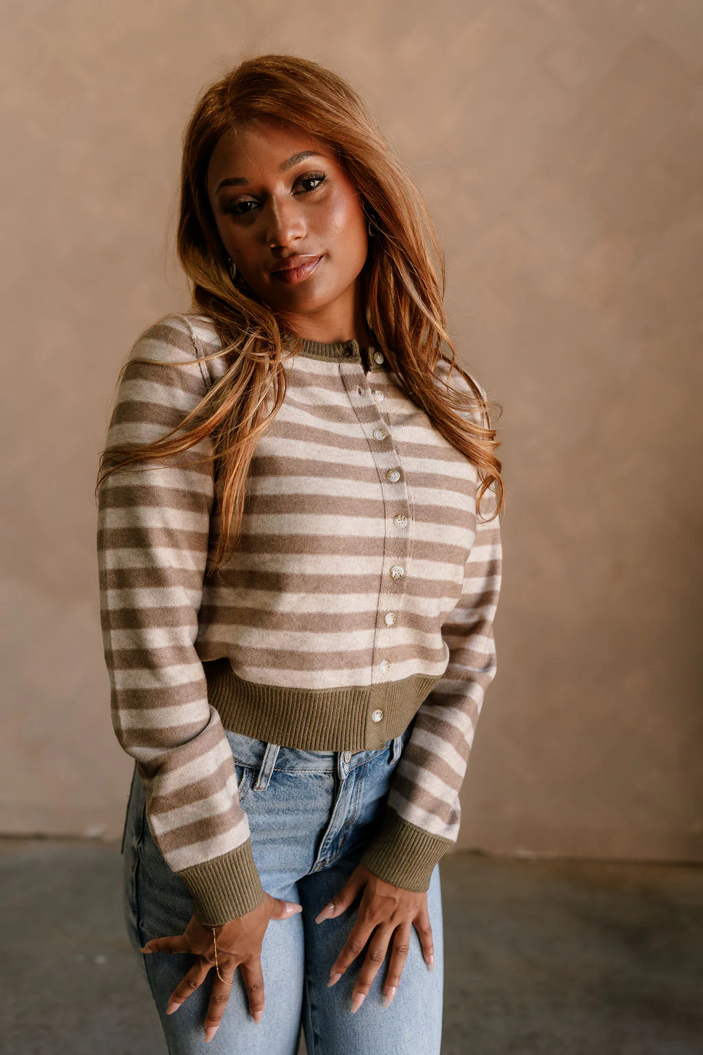 Vera Brown & Beige Stripe Knit Cardigan - Image 7
