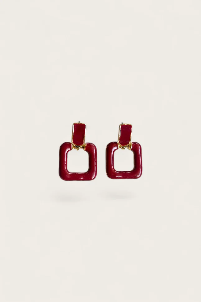Vera Burgundy & Gold Square Dangle Earring - Image 2