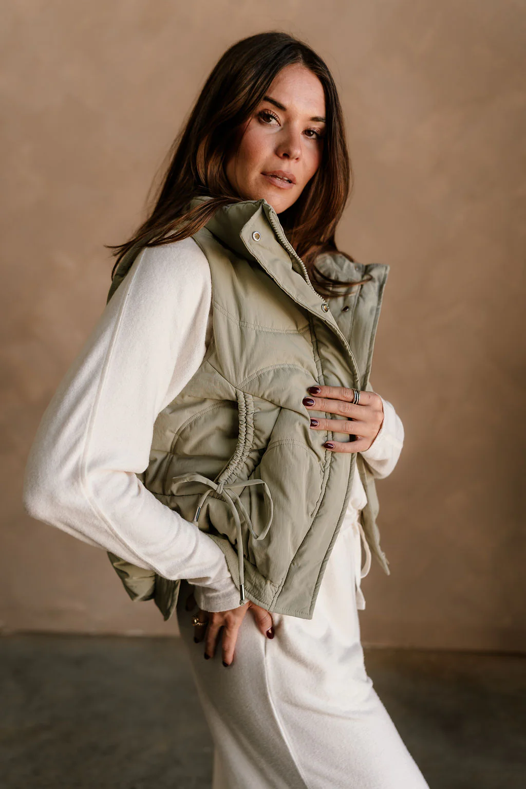 Vera Dusty Sage Puffer Zip-Up Vest - Image 4