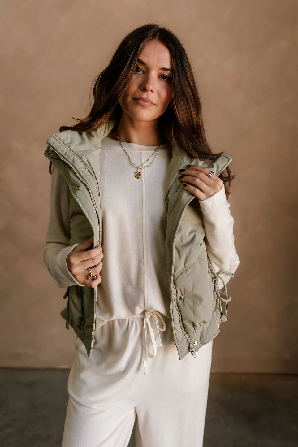 Vera Dusty Sage Puffer Zip-Up Vest - Image 6