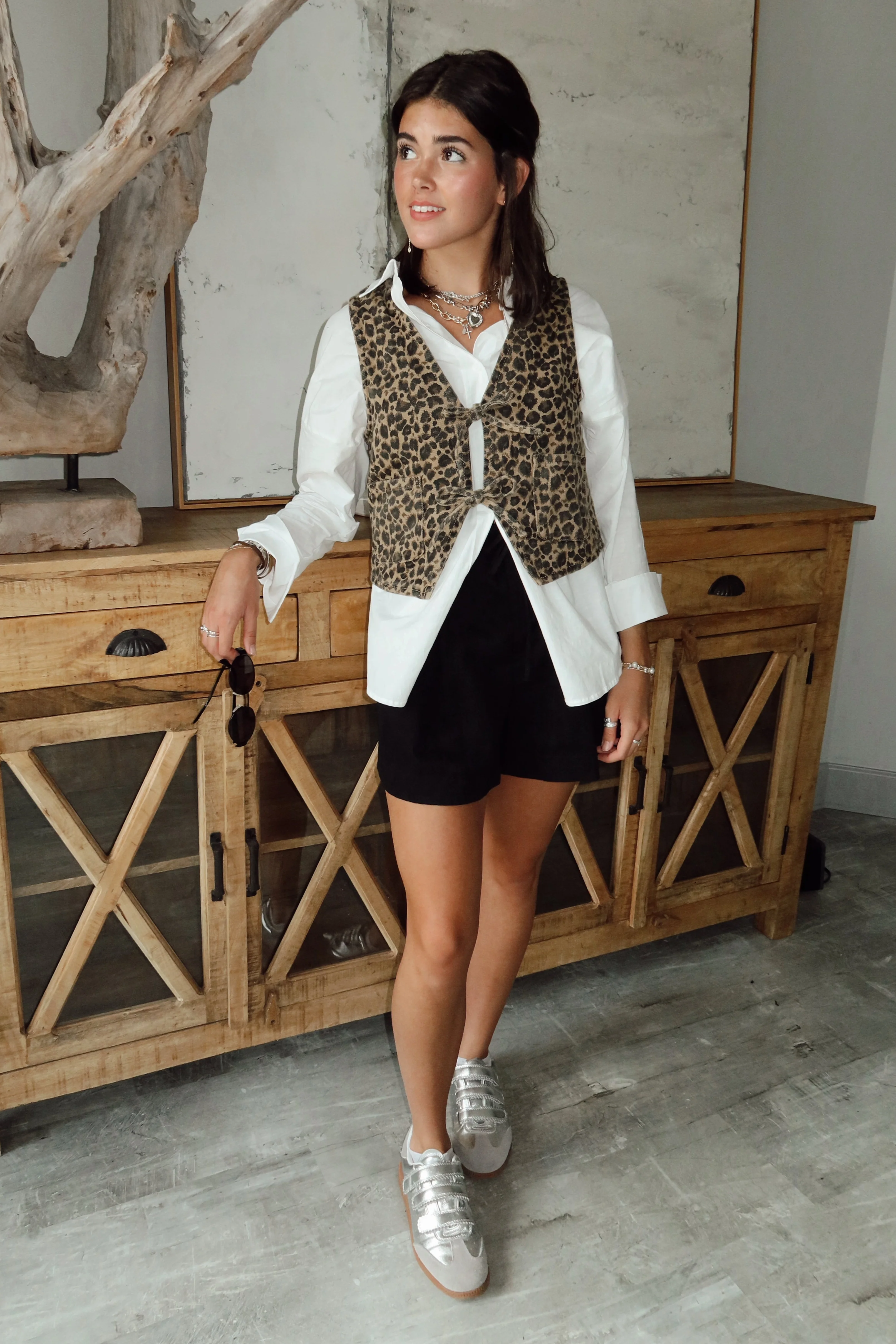 Vera Leopard Front Ties Vest