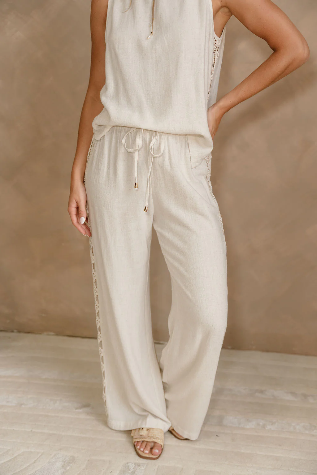 Veronica Cream Crochet Linen Pants - Image 5