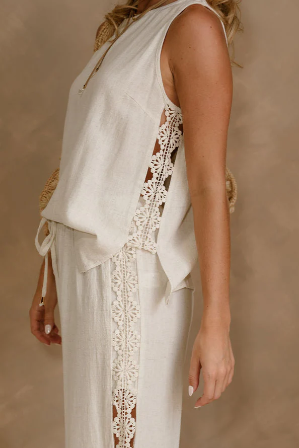 Veronica Cream Crochet Linen Tank Top - Image 4