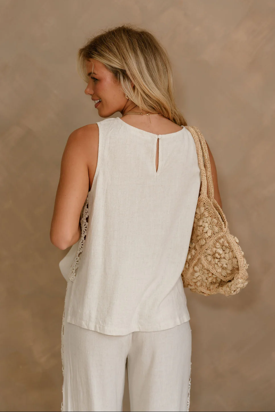 Veronica Cream Crochet Linen Tank Top - Image 7