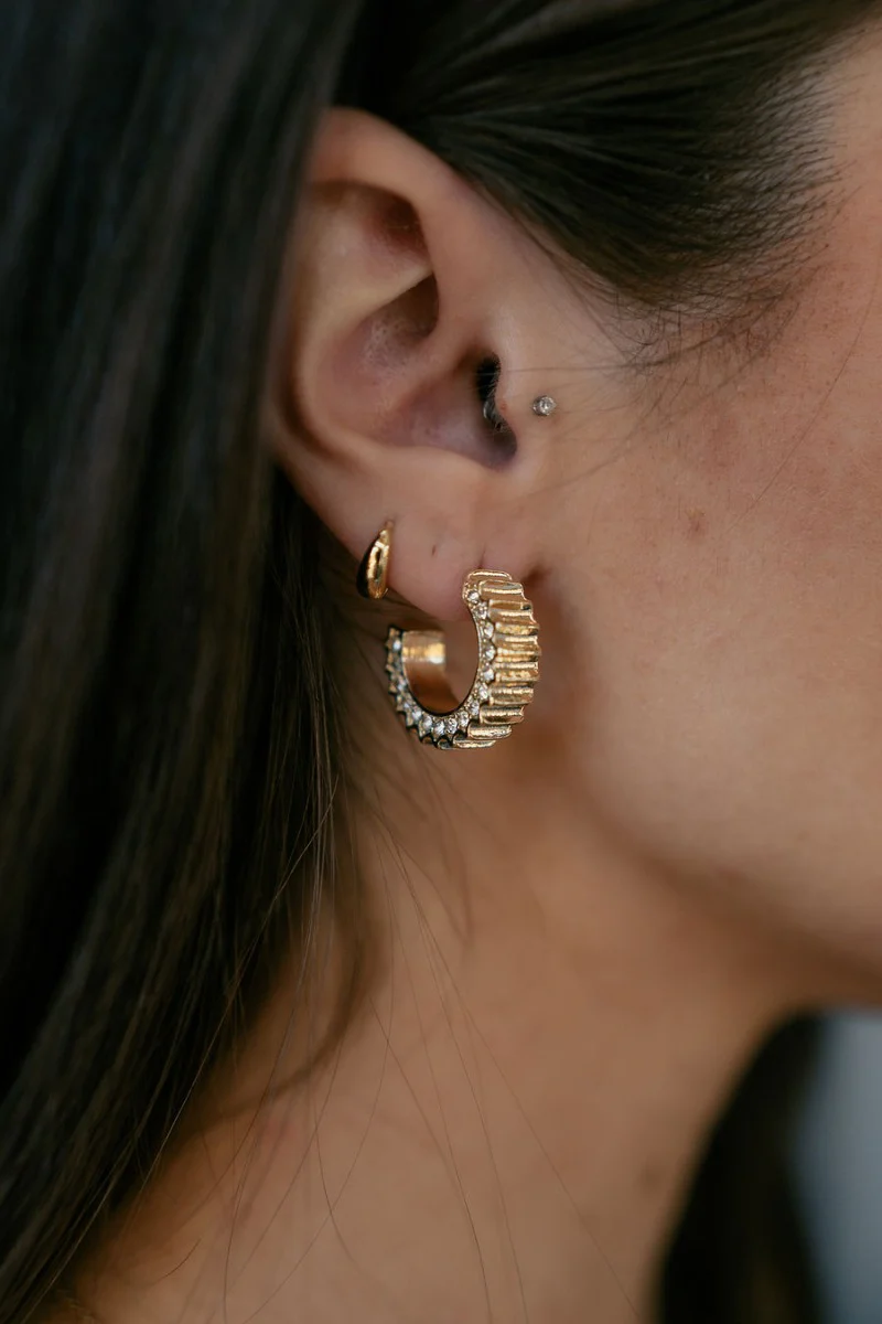 Victoria Gold & Rhinestone Groove Mini Hoop