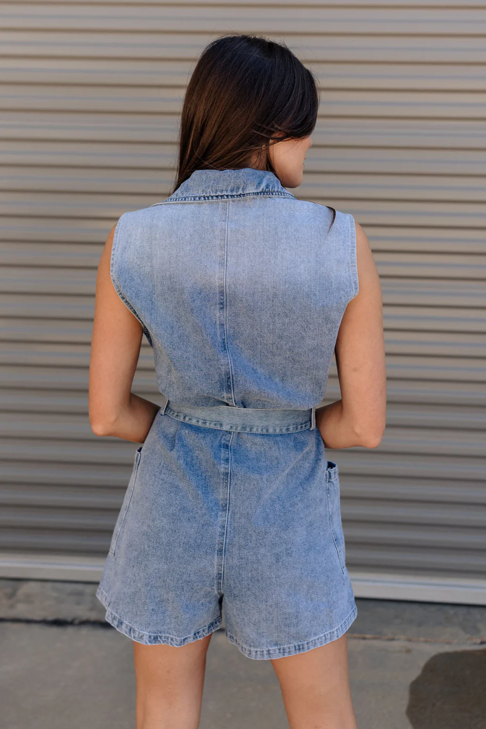 Viola Washed Denim Tie Waist Romper - Image 8