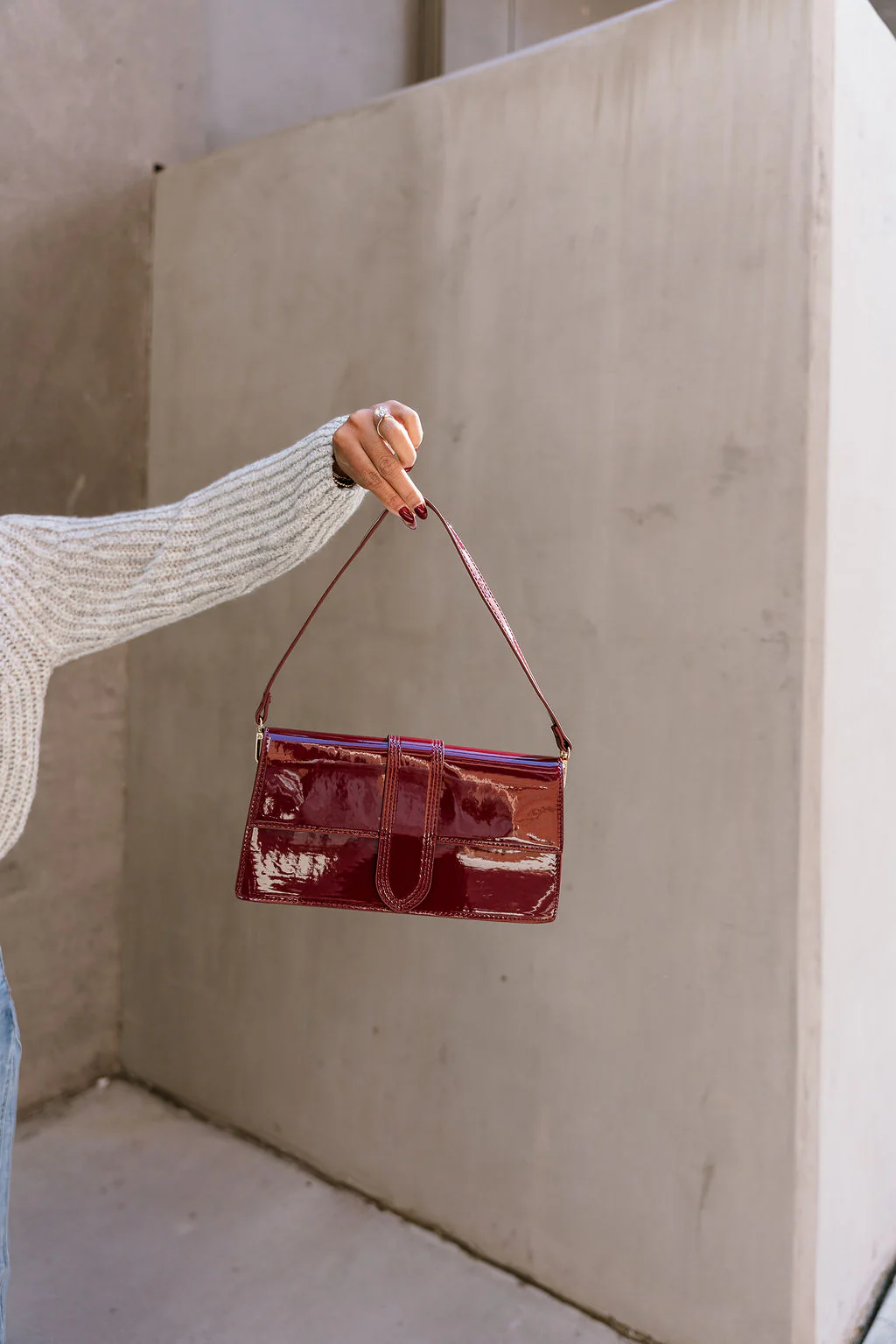 Violet Burgundy Patent Adjustable Strap Purse