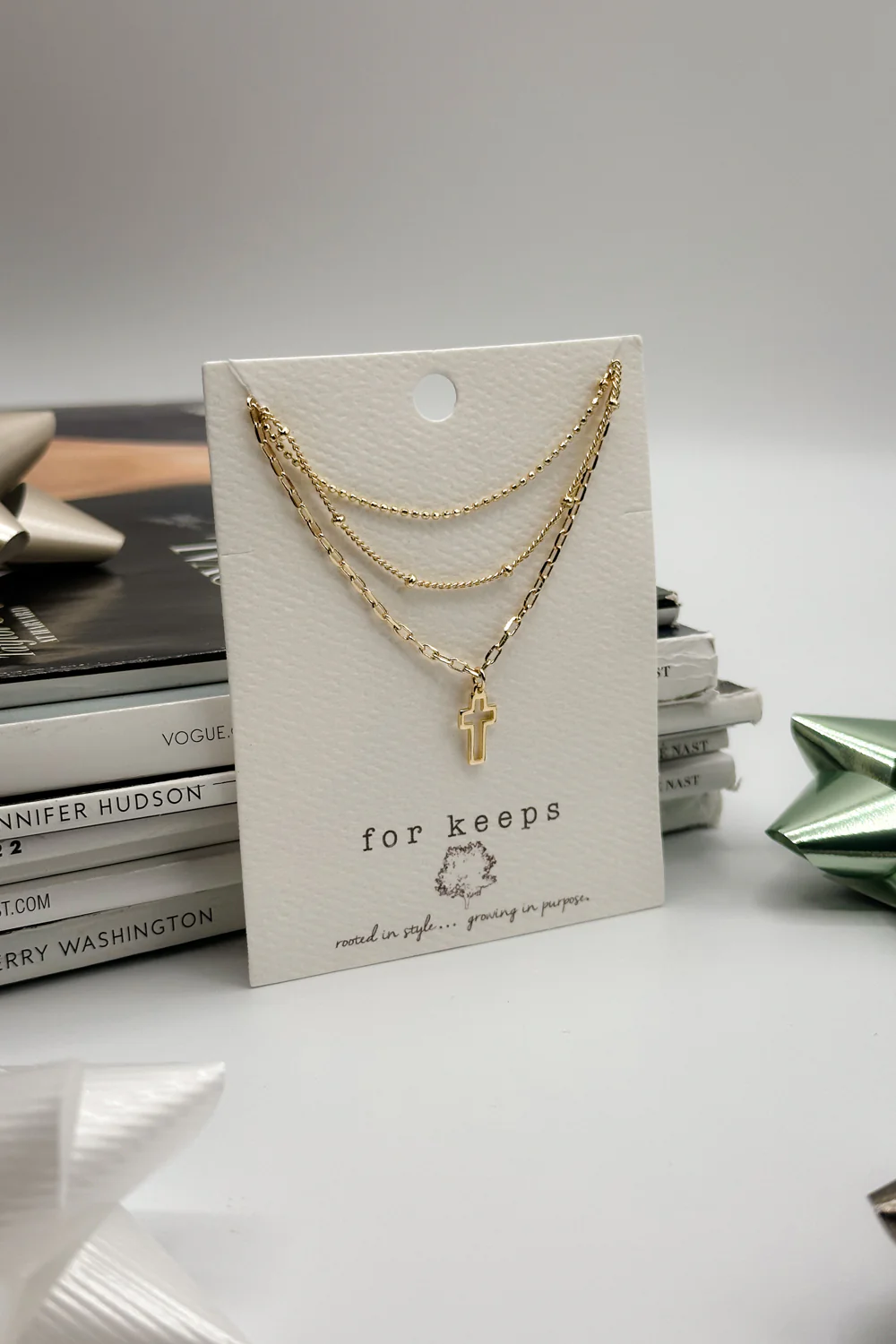 Virginia Gold Triple Layer Cross Necklace - Image 3