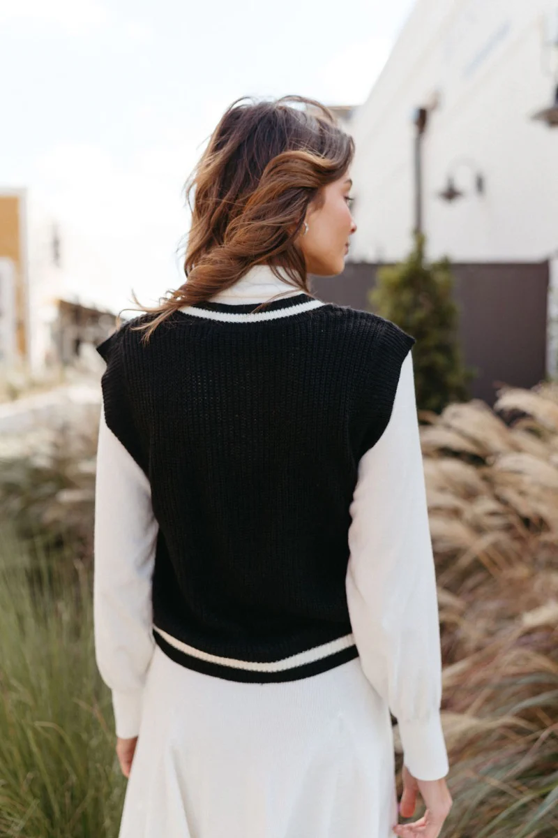 Walk The Line Sweater Vest in Black - Image 5