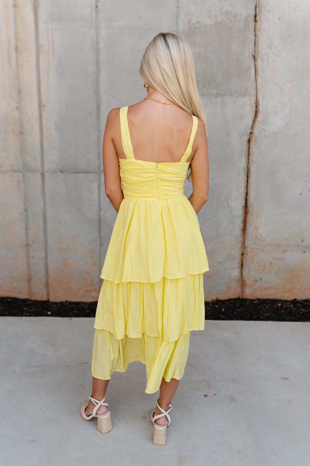 Waverly Yellow Tiered Midi Dress - Image 9