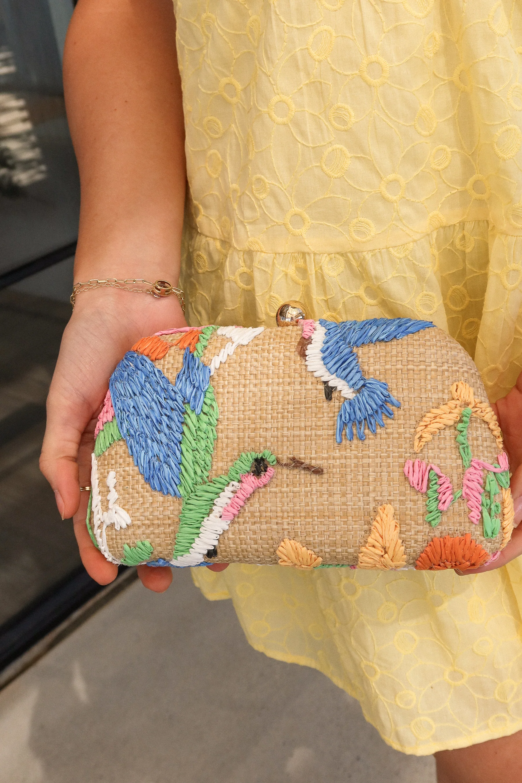 Weston Hummingbird Raffia Clutch Purse