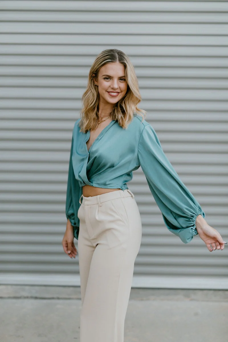 What's New Satin Top in Teal - Image 5