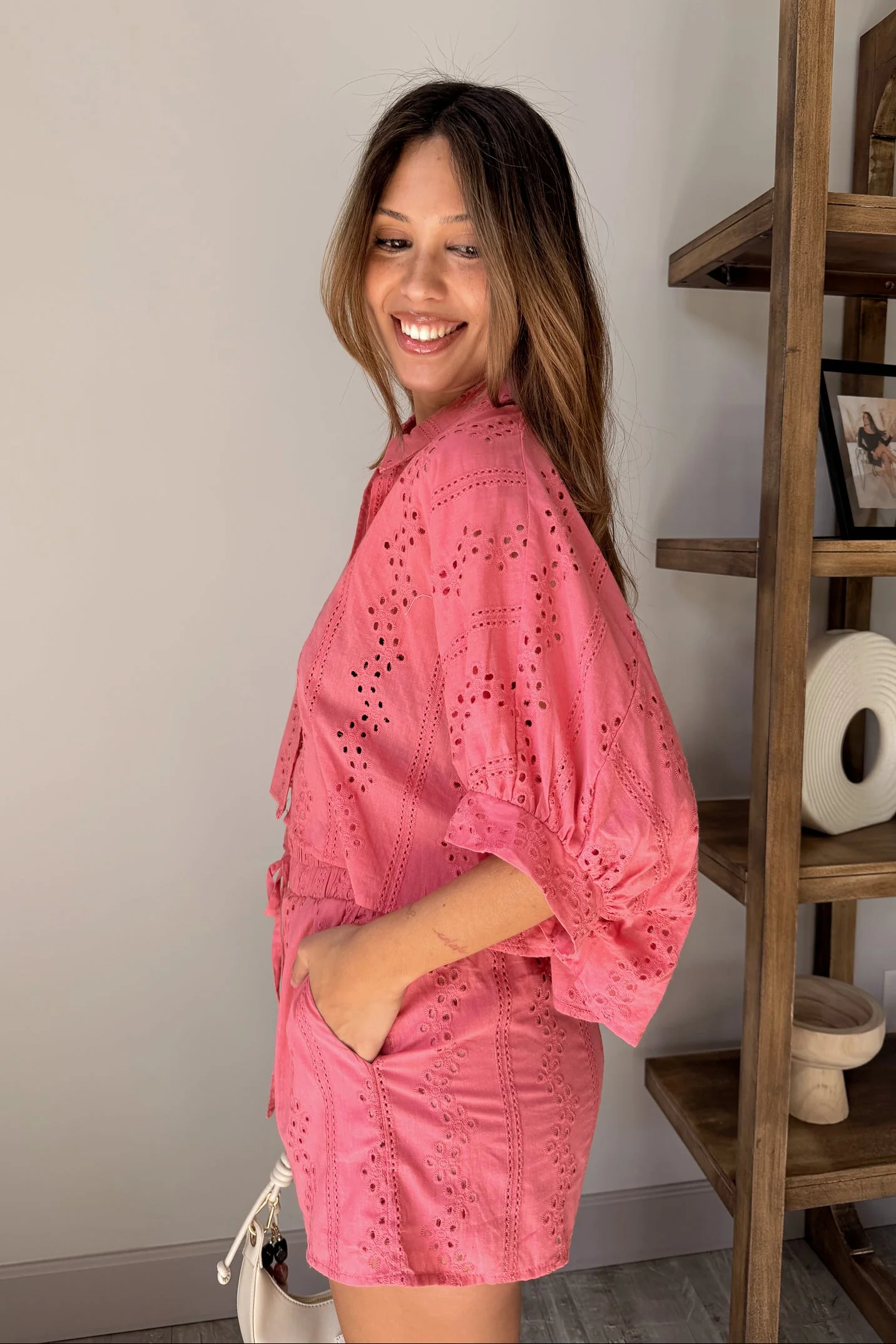 Whitley Rose Pink Eyelet Top - Image 3