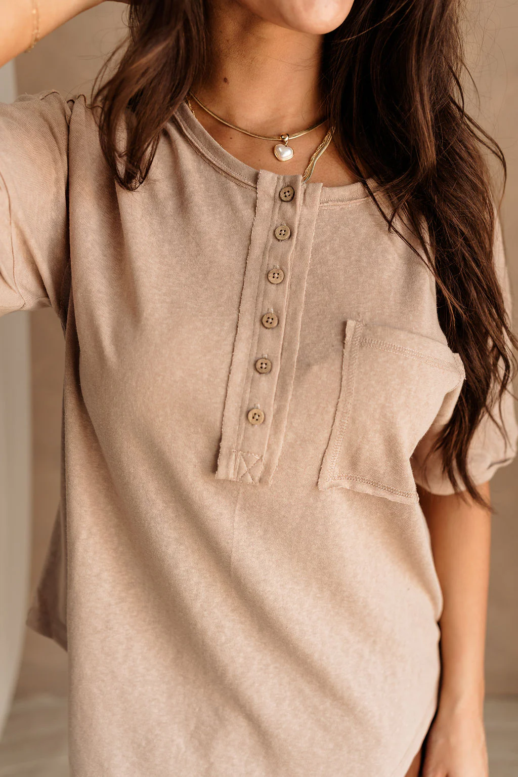 Whitney Taupe Henley Top - Image 3