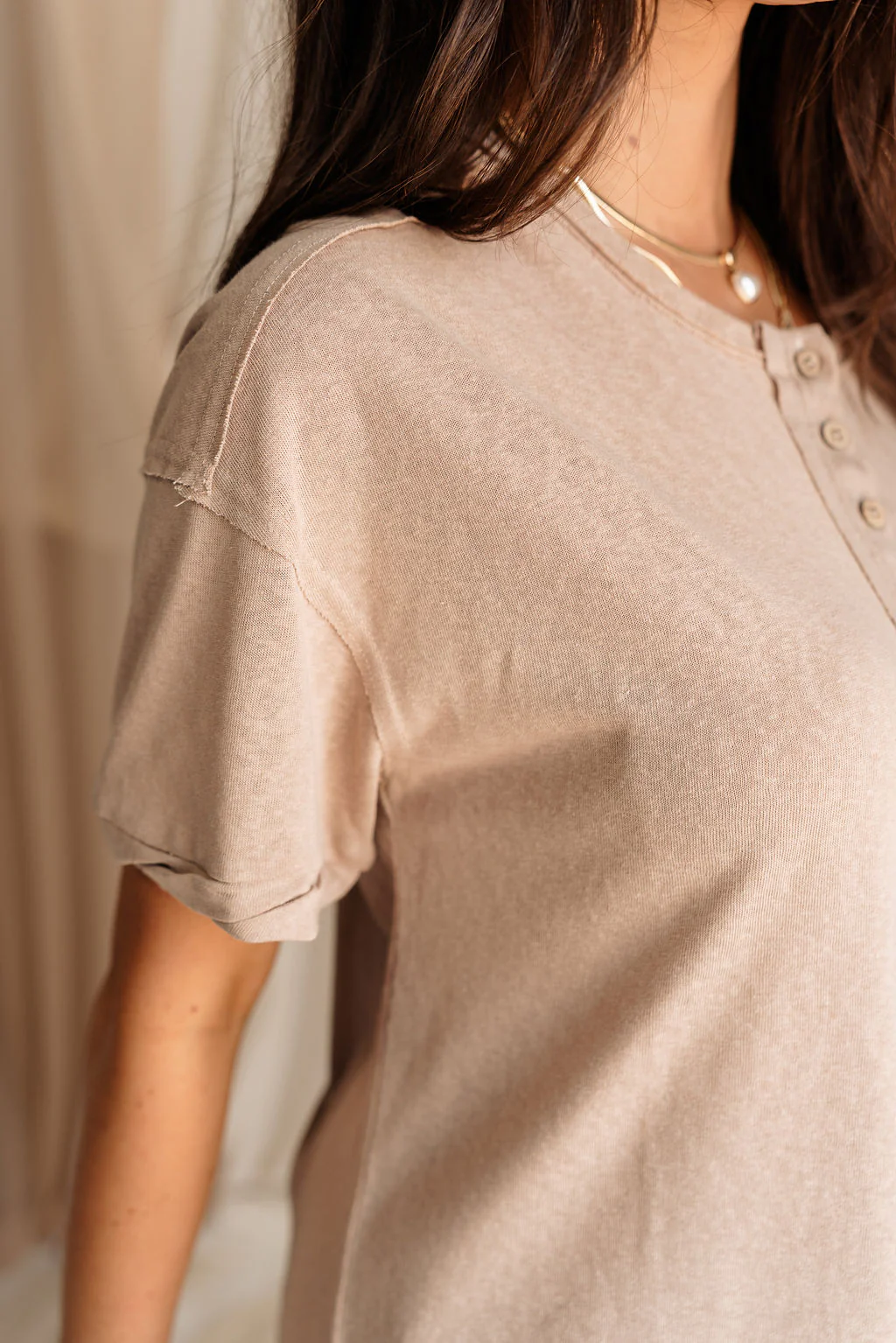 Whitney Taupe Henley Top - Image 5