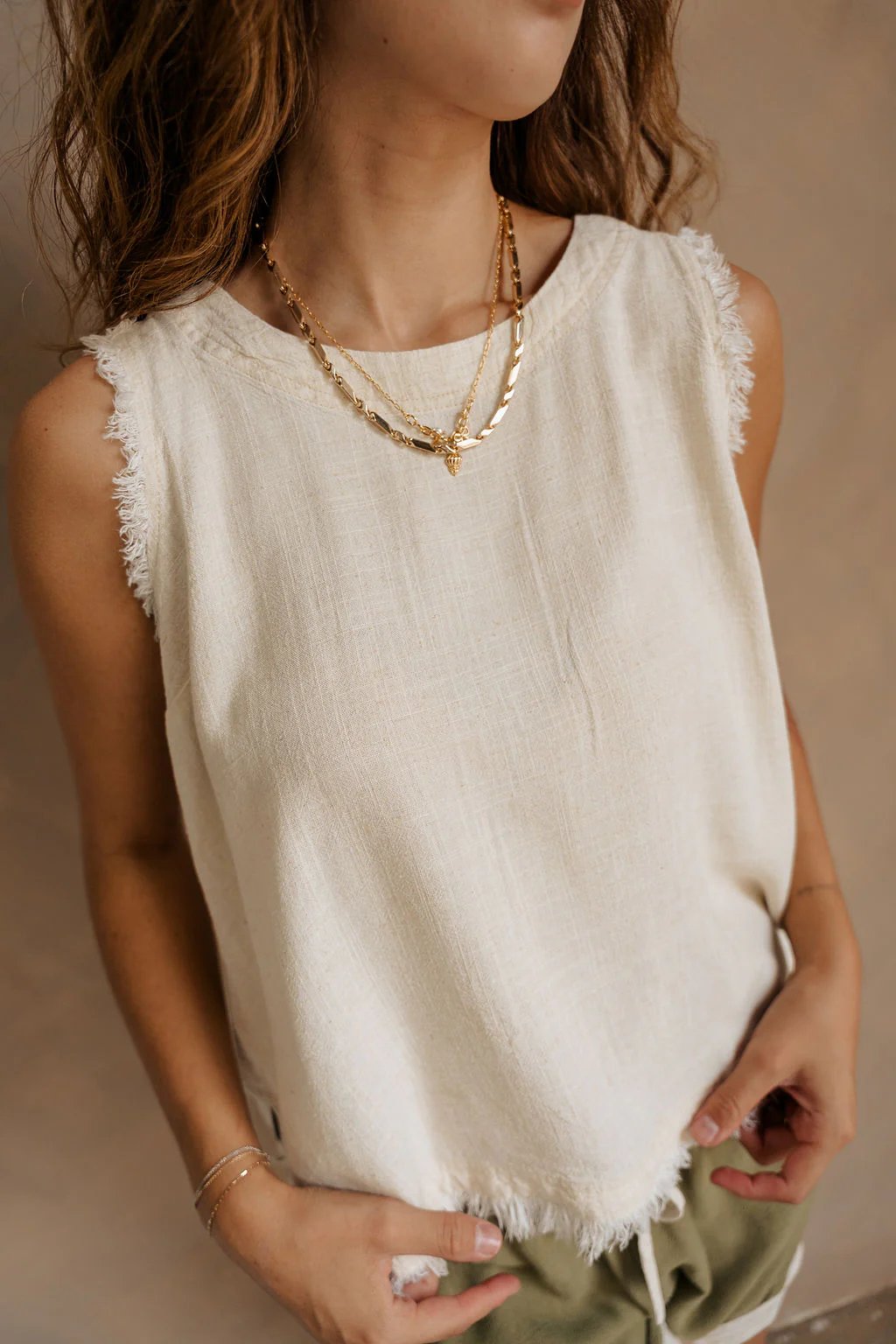 Willa Cream Linen Frayed Tank - Image 3