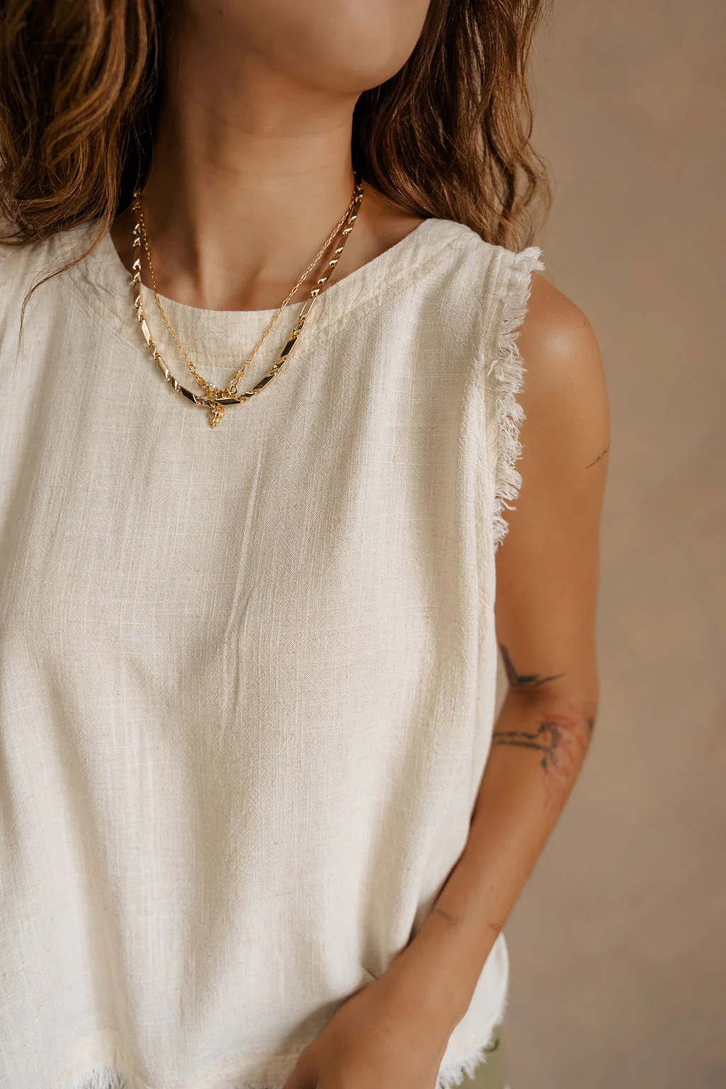 Willa Cream Linen Frayed Tank - Image 4