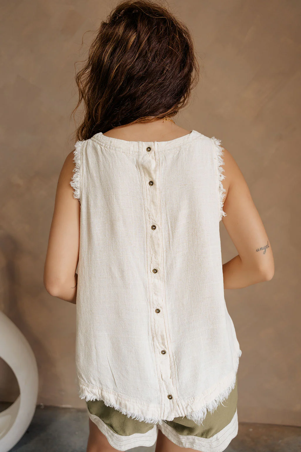 Willa Cream Linen Frayed Tank - Image 6