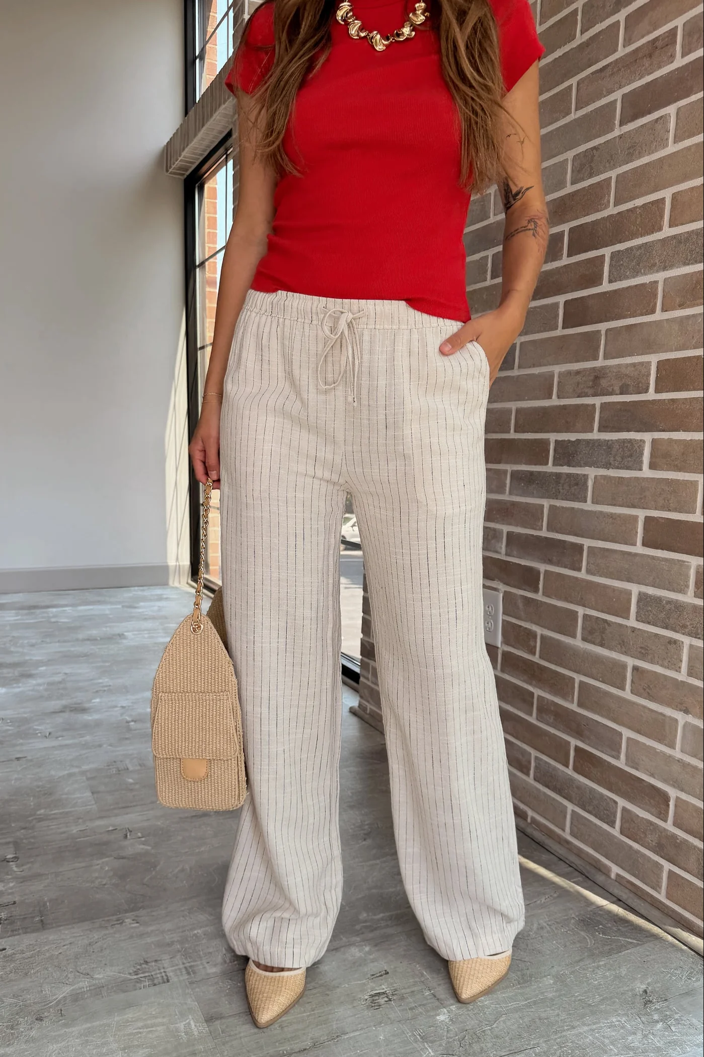 Willow Beige & Black Stripe Wide Leg Pants
