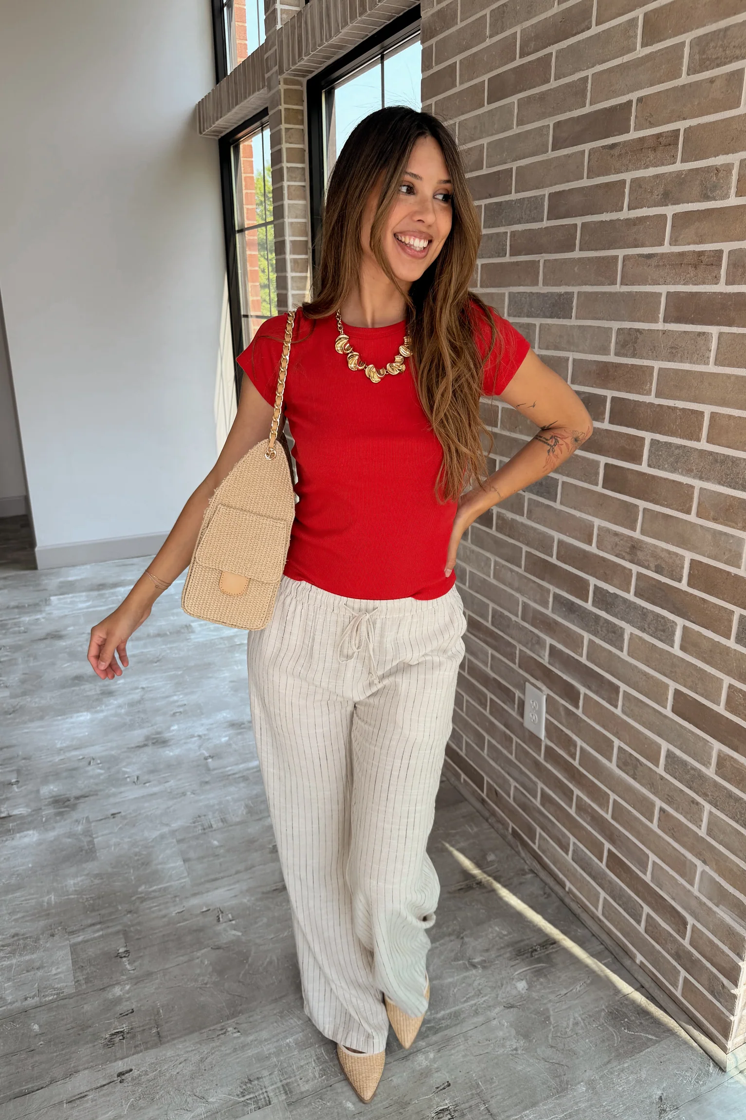 Willow Beige & Black Stripe Wide Leg Pants - Image 2