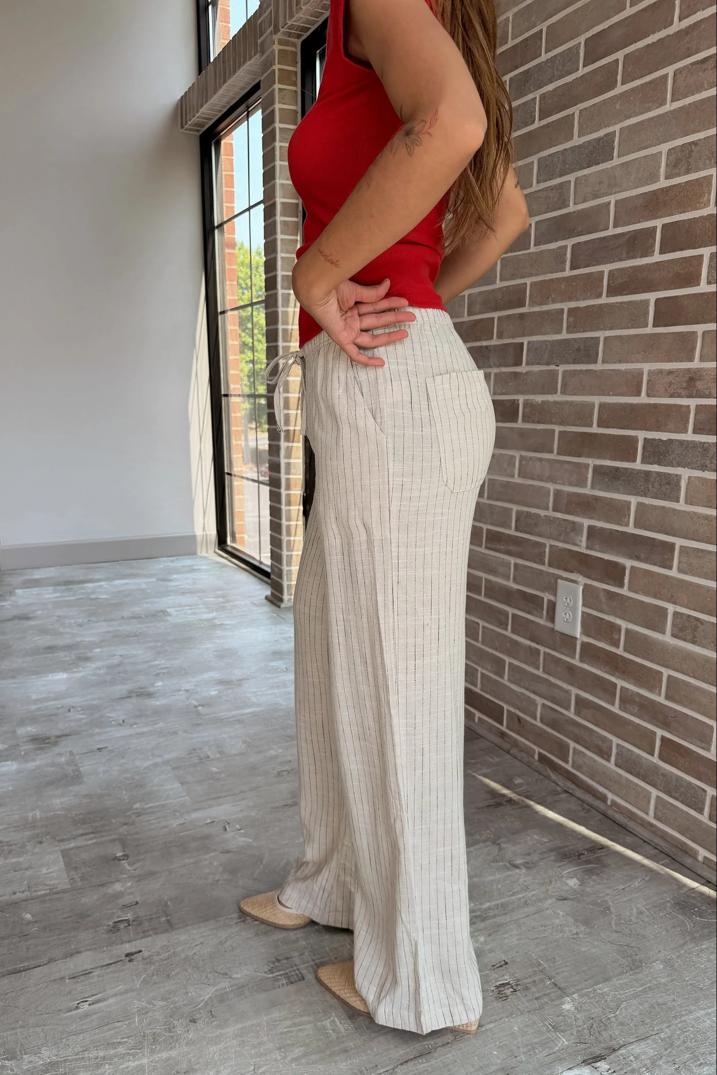 Willow Beige & Black Stripe Wide Leg Pants - Image 3