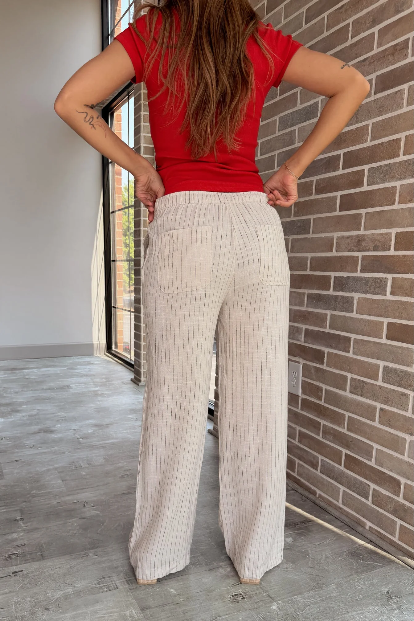 Willow Beige & Black Stripe Wide Leg Pants - Image 4