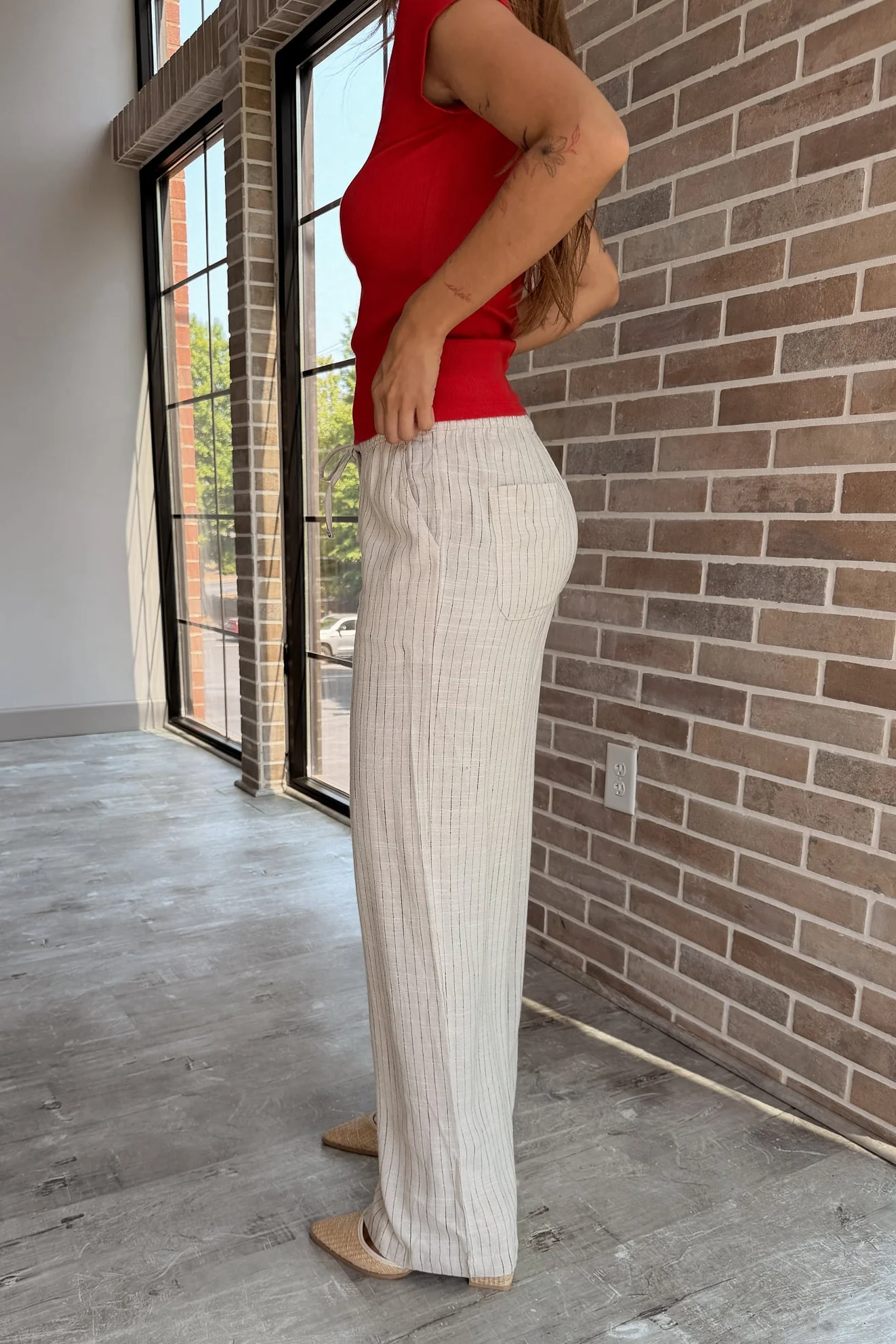Willow Beige & Black Stripe Wide Leg Pants - Image 5